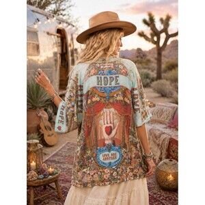 Market of Stars Love Language Pixie Duster Cropped Kimono w/ Faith, Hope Bamboo